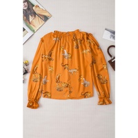 Orange Cheetah Printed Ruffled Sleeve Blouse - L thumbnail