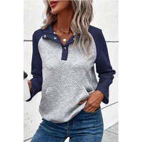 Gray Textured Contrast Splicing Raglan Sleeve Top - S thumbnail