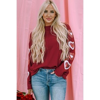 Red Sequined Heart Printed Sleeves Valentine Fashion Top - L thumbnail