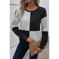 Black Color Block Textured Drop Shoulder Top - S thumbnail