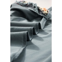 Medium Grey Floral Crochet Short Sleeve Top - M thumbnail