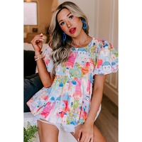 Sky Blue Parisian Avenue Babydoll Top - L thumbnail