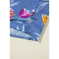 Sky Blue Floral Print Buttoned Neckline Tank Top - L thumbnail