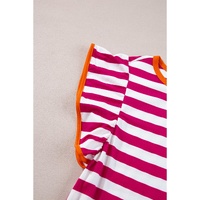 Rose Red Striped Ruffle Sleeve Crew Neck Blouse - L thumbnail