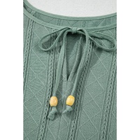 Laurel Green Tie Split Neck Textured Ruffle Patchwork Blouse - L thumbnail