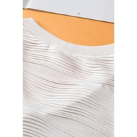 White Solid Color Textured V Neck Short Sleeve Top - S thumbnail