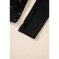 Black Sequin Velvet Sheer Mesh Mock Neck Blouse - XL thumbnail