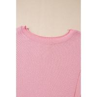 Pink Waffle Knit Bishop Sleeve Split Oversized Sweatshirt - M thumbnail