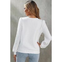 White Textured Puff Long Sleeve Round Neck Top - S thumbnail