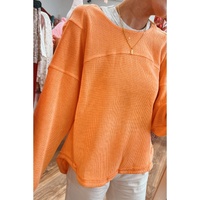 Grapefruit Orange Solid Color Textured High Low Long Sleeve Top - M thumbnail