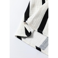 Black Stripe Crinckled Ruffled Sleeve Button up Loose Shirt - XL thumbnail