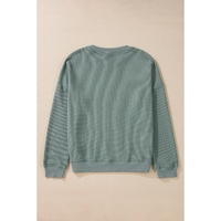 Clearly Aqua Waffle Knit Drop Shoulder V Neck Top - L thumbnail
