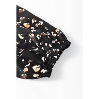 Black Leopard Print Lantern Sleeve Mock Neck Pleated Blouse - L thumbnail