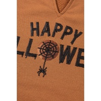 Chestnut Sequin Happy Halloween Graphic Notched Neck Long Sleeve Loose Top - 2XL thumbnail