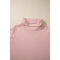 Pink Stripe Cowl Neck Side Slits Loose Fit Long Sleeve Top - L thumbnail