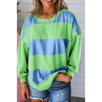 Blue Colorblock Striped Drop Shoulder Loose Top - S thumbnail