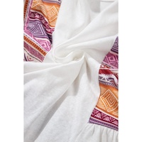White Western Aztec Print Patchwork Ruffled Tunic Long Sleeve Babydoll Top - L thumbnail