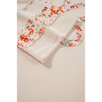Beige Flower Patch Graphic Exposed Seam Wide Sleeve Top - S thumbnail