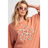 Grapefruit Orange Flower Patch Graphic Exposed Seam Wide Sleeve Top - 2XL thumbnail