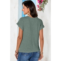Mist Green Lace Patchwork Waffle Short Sleeve Top - 2XL thumbnail