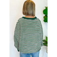 Green Stripe Loose Drop Shoulder Long Sleeve Top - 2XL thumbnail