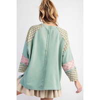 Clearly Aqua Plaid Floral Peace Heart Graphic Wide Long Sleeve Top - L thumbnail