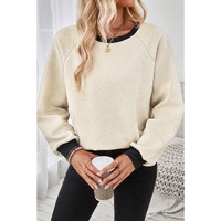 Jet Stream Color Block Edge Raglan Sleeve Crew Neck Textured Top - L thumbnail