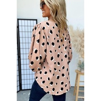 Khaki Classic Leopard V Neck Bracelet Sleeve Blouse - L thumbnail