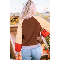 Orange Color Block Side Slits Raglan Sleeve Loose Fit Top - 2XL thumbnail