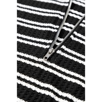 Black Stripe Textured Quarter Zip Collar Long Sleeve Top - L thumbnail