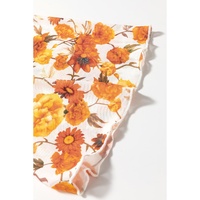 Orange Floral Printed Bell Sleeve Mock Neck Scallop Trim Blouse - L thumbnail