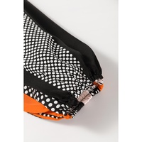 Orange Polka Dot Vertical Striped Printed Puff Sleeve Blouse - L thumbnail