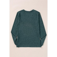 Mist Green Solid Color Long Sleeve V Neck Top - L thumbnail