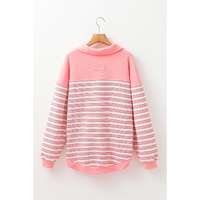 Pink Stripe Buttoned V Neck Collared Drop Shoulder Top - L thumbnail