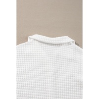 White Quilted Texture Sporty Collared Long Sleeve Top - M thumbnail