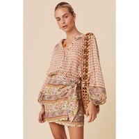 Multicolour Boho Floral Mixed Print Puff Sleeve Shirt - M thumbnail