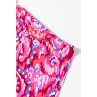 Pink Abstract Print V Neck Half Sleeve Loose Fit Tunic Blouse - L thumbnail