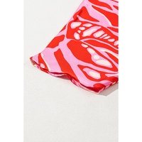 Red Abstract Print V Neck Batwing Sleeve Oversized Blouse - L thumbnail