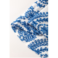 Blue Boho Print Flutter Sleeve Crew Neck Blouse - L thumbnail