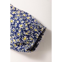 Blue Boho Floral Print Smocked Square Neck Loose Fit Blouse - L thumbnail