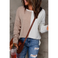 Khaki Colorblock Long Sleeve Crew Neck Top - L thumbnail