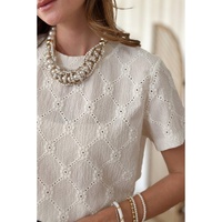 White Geometric Embroidered Slim Fit O Neck T Shirt - L thumbnail
