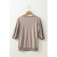 Goat Half Lantern Sleeve Solid Colour Pullover Top - L thumbnail