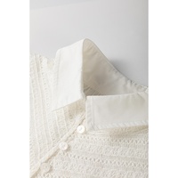 White Half Button Lace Patchwork Flutter Sleeve Blouse - M thumbnail
