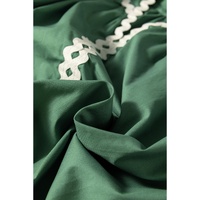 Mist Green Ric Rac Trim Tie Split Neck Short Sleeve Blouse - L thumbnail