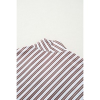 Chestnut Striped Stand V Neck Short Sleeve Blouse - L thumbnail