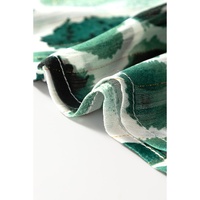 Green Metallic Threading Accents Pleated Abstract Printed Ruffled 3/4 Sleeve Blouse - S thumbnail