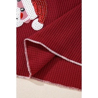 Red Sequin Santa Claus Graphic Textured Long Sleeve Top - S thumbnail