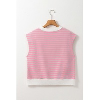 Sachet Pink Striped Crew Neck Cap Sleeve T Shirt - L thumbnail