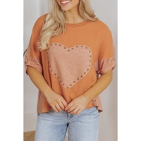 Desert Gold Stud Heart Patch Textured Front Dolman Top - S thumbnail